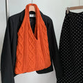 Retro hollow knitted women's shoulder tote bag in solid colour with double straps