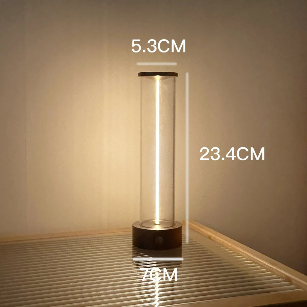 Modern glass USB-charged LED light strip with magnetic adhesive backing, shown at 53mm wide by 234mm high.
