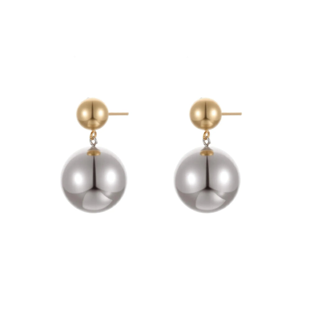 Geometric colour-block ear studs with round beads in stainless steel and 18K electroplating