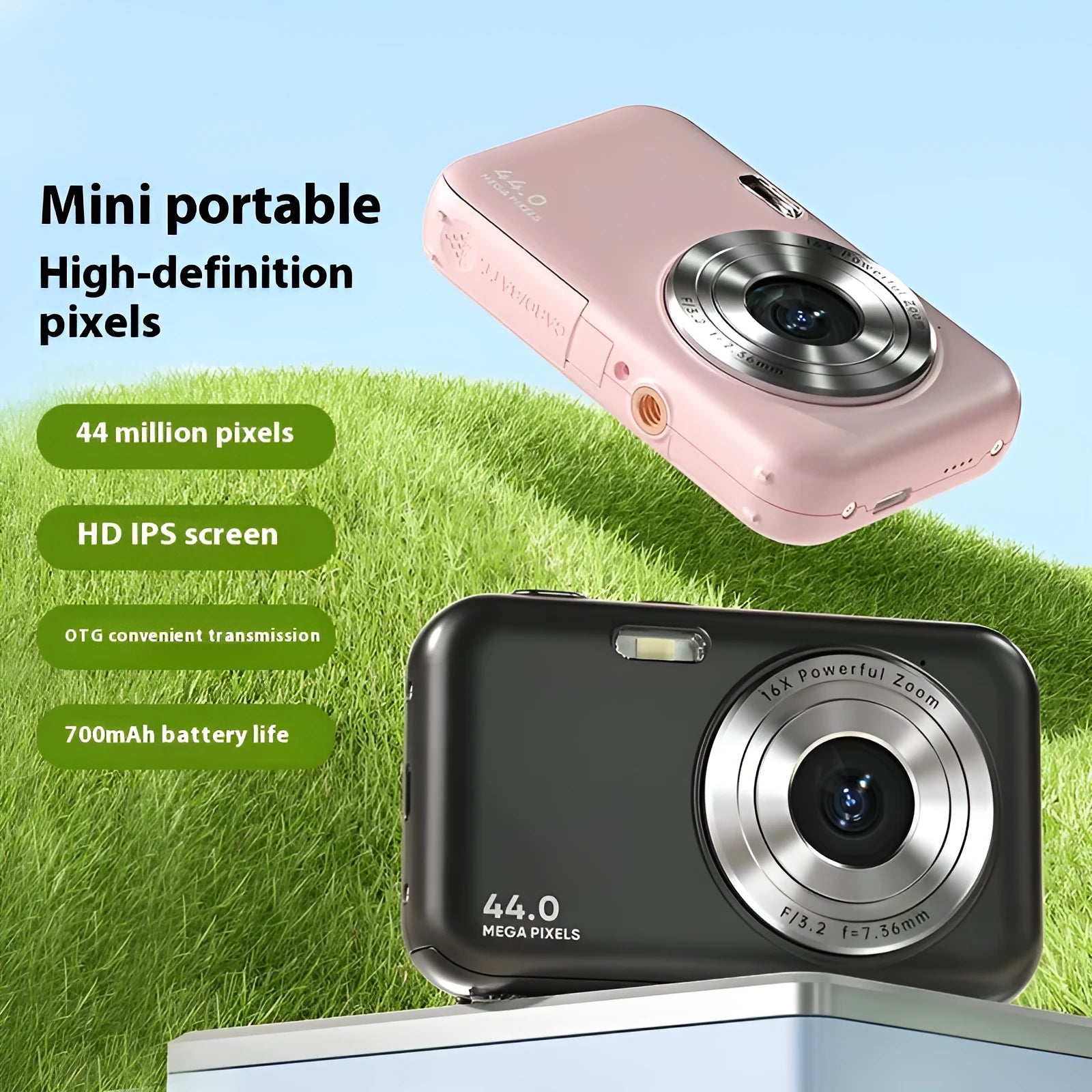 Children's digital camera in purple colour with 2.4-inch screen and lens