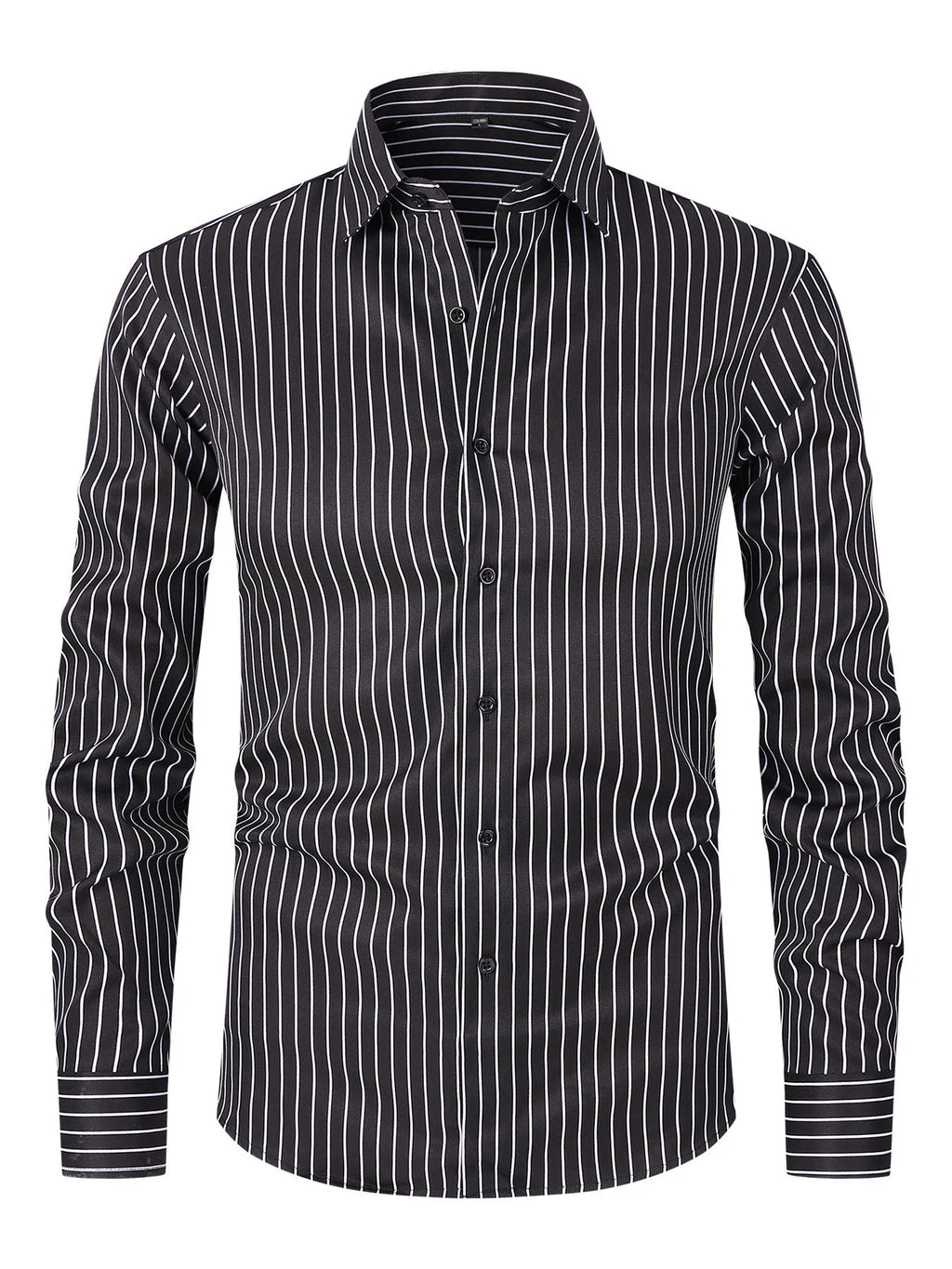 Men's striped long sleeve shirt in polyester blend fabric with slim fit cardigan styling