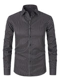 Men's striped long sleeve shirt in polyester blend fabric with slim fit cardigan styling