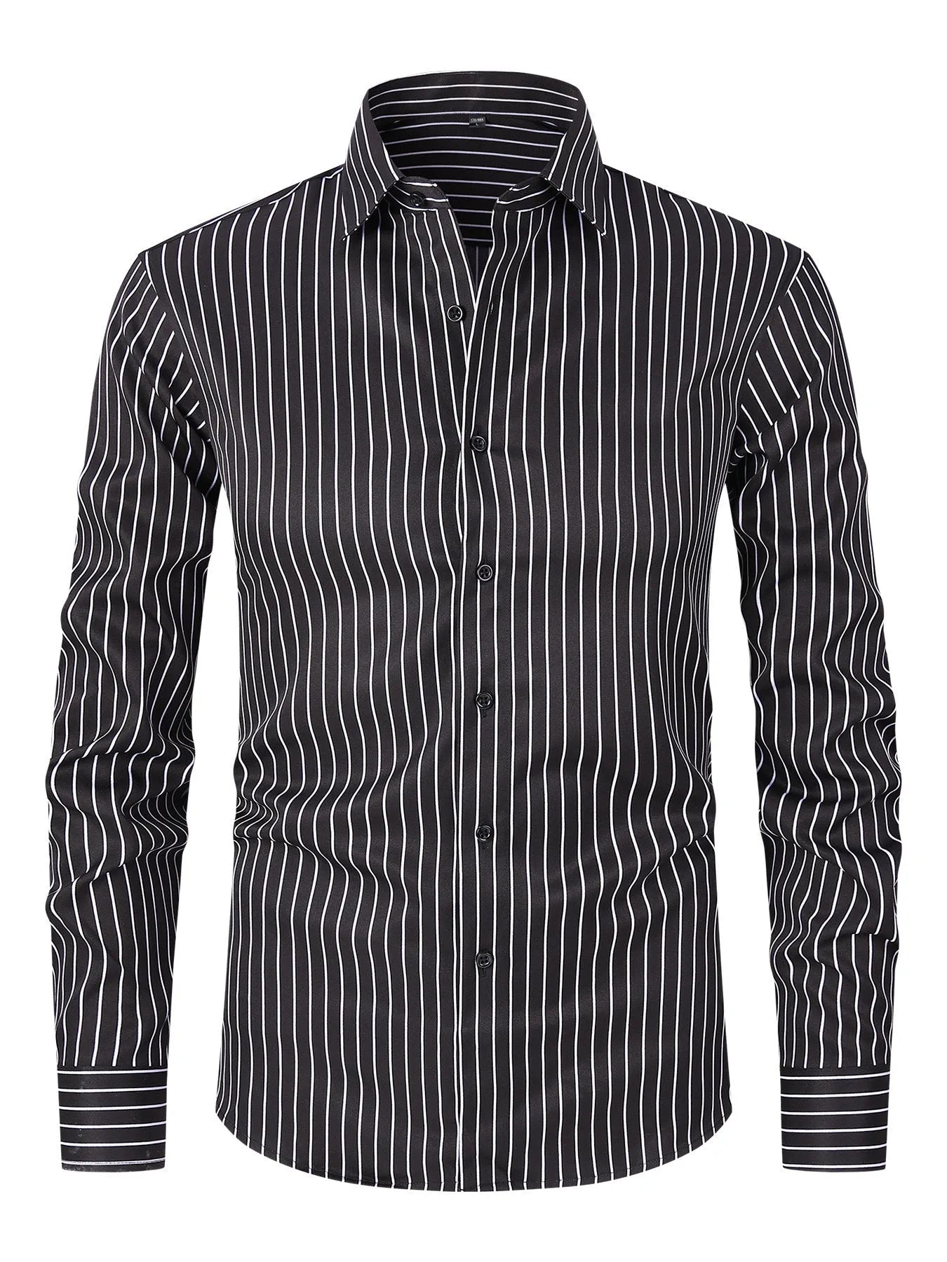 Men's striped long sleeve shirt in polyester blend fabric with slim fit cardigan styling