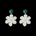 Dark green and silver alloy needle flower sweet earrings for women