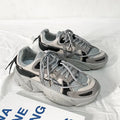 Men's white Korean-style platform dad shoes with lace-up front and mesh lining for height increase