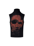 Half turtleneck slim-fit printed sleeveless T-shirt for women in black and white cotton cloth