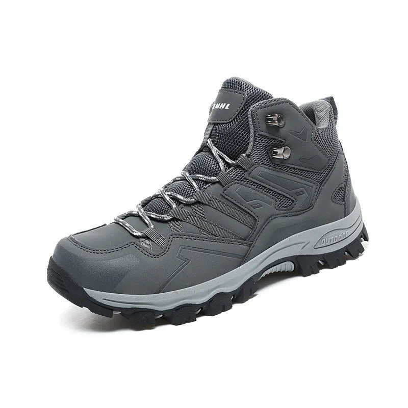 High-top hiking sneakers in multiple colours with lace-up front and rubber sole.