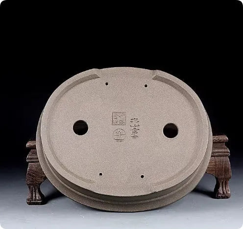 Handmade oval purple sand ceramic bonsai flower pot with antique finish.
