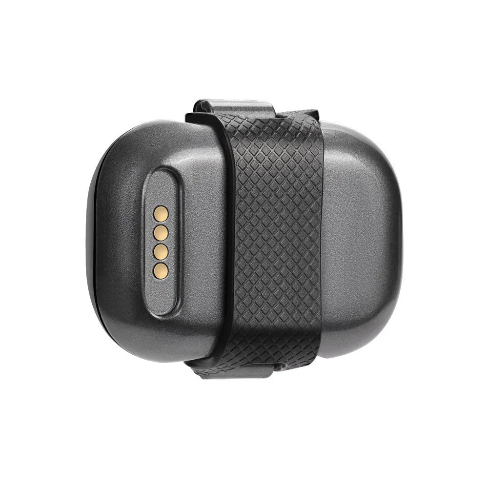 Black GPS pet locator tracker with hanging rope for attachment to pet collar