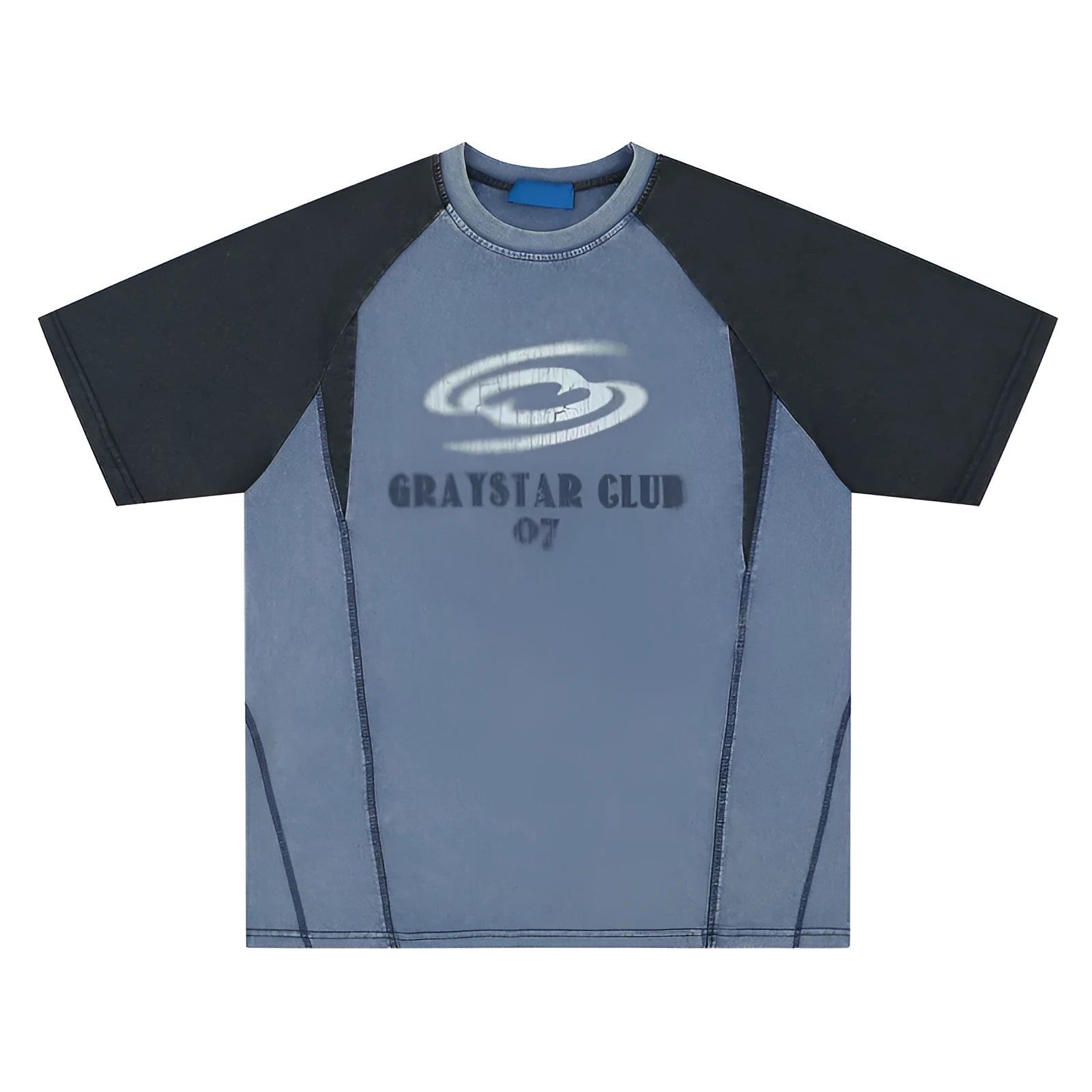 Blue men's hip hop letter print cotton t-shirt with raglan sleeves in loose fit style