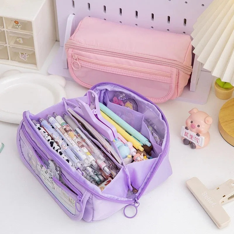 Korean-style canvas pencil box with ten-layer flip design in multiple colour options