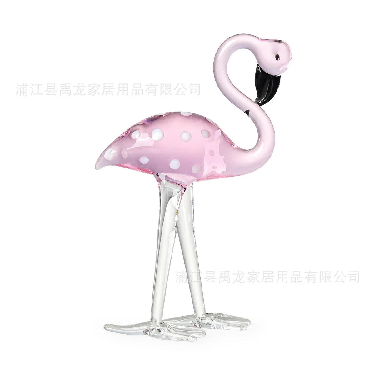 Pink crystal flamingo decorative craft with white crystal material on table display