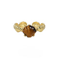 Women's adjustable silver ring with a shell design and set tiger eye gemstone in a gold colour finish.