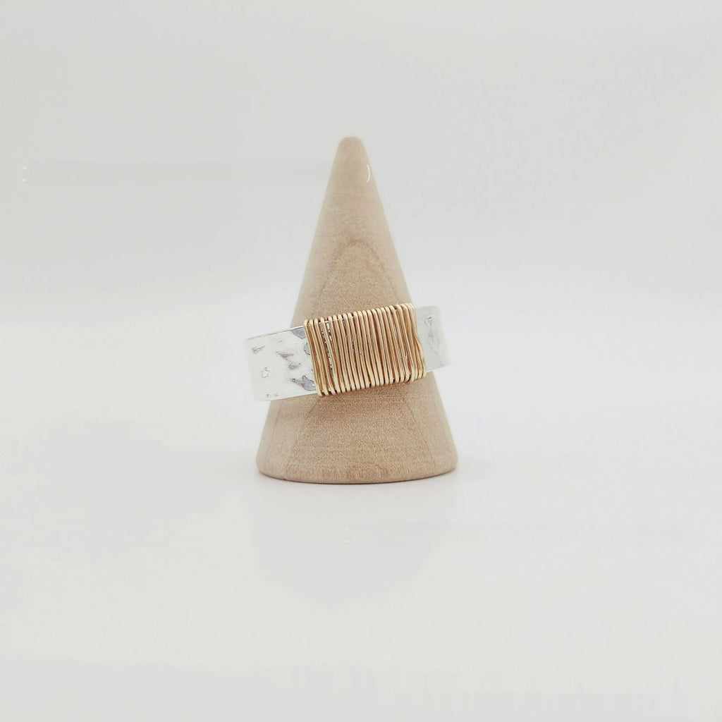 Copper simple bracelet with irregular coil geometric design and silver gold electroplated colour