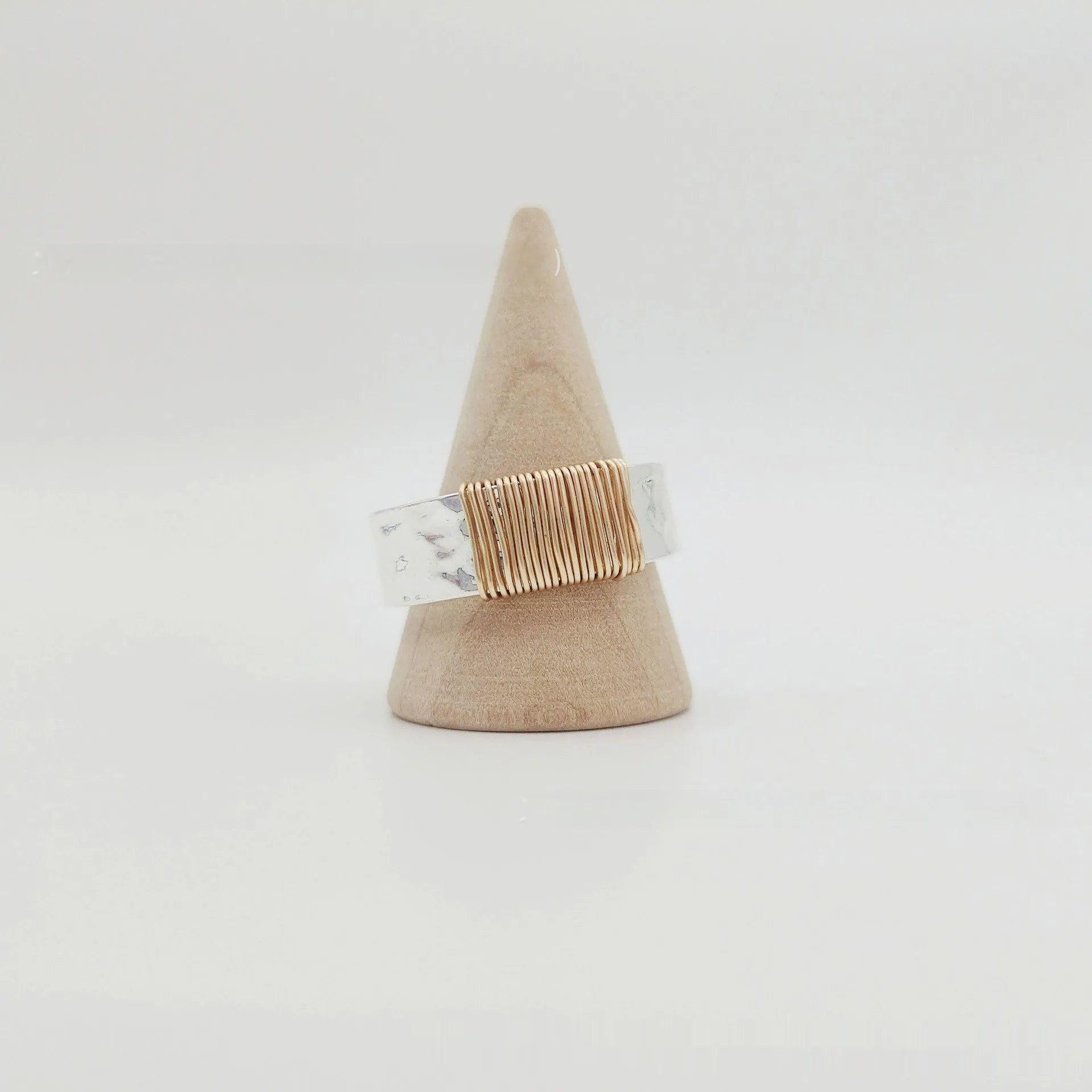 Copper simple bracelet with irregular coil geometric design and silver gold electroplated colour