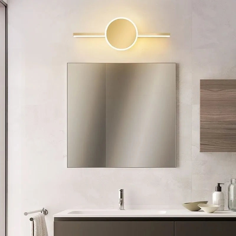 LED makeup light dressing lamp mounted on bathroom mirror front, gold finish, simple modern style