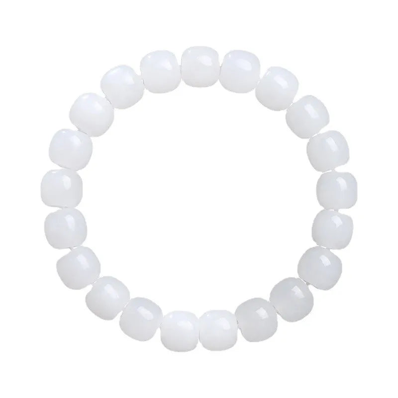 White jade barrel beads bracelet with polished Hetian jade stones in three size options