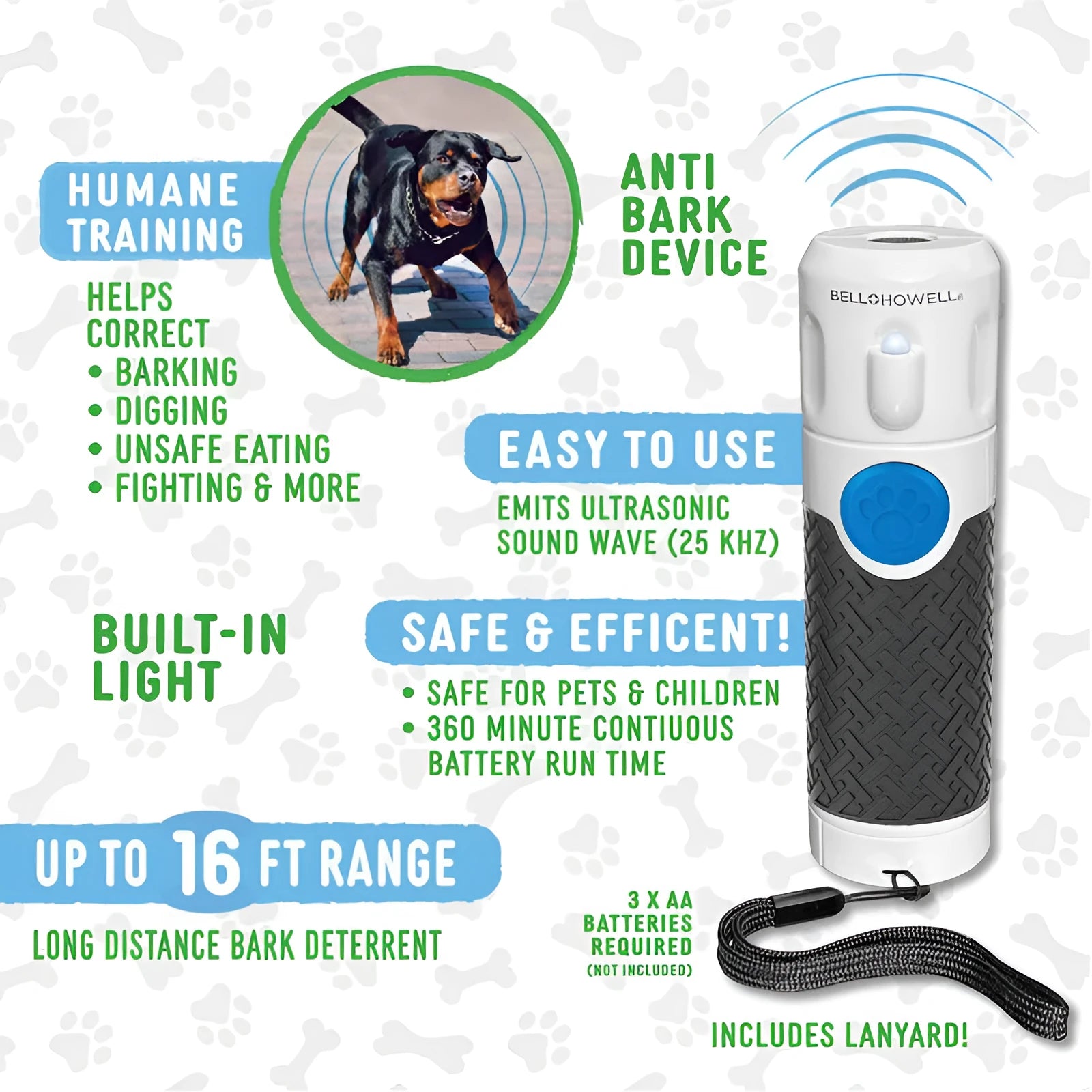 White handheld ultrasonic dog trainer device for bark control and behaviour correction