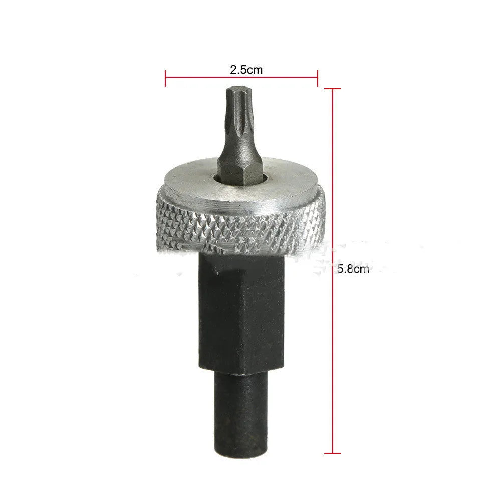 Ignition module wrench made of carbon steel with aluminium knobs, showing size scale.