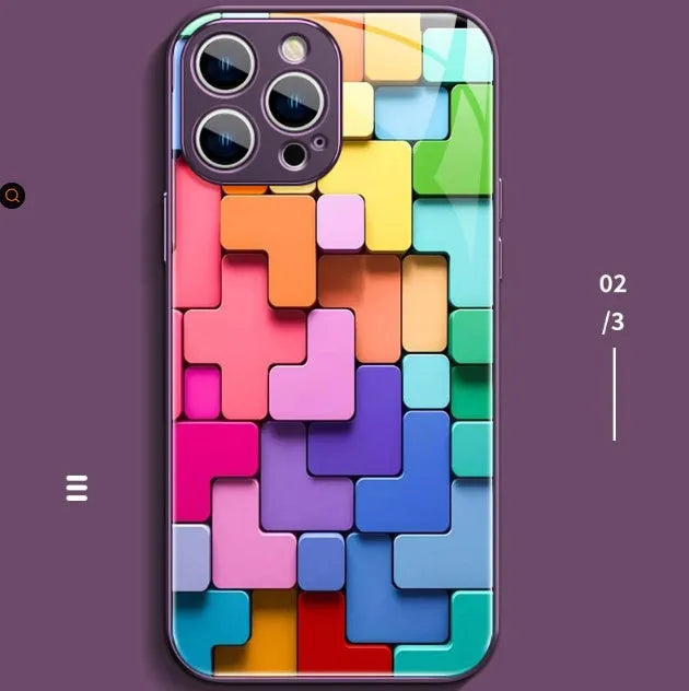 Colourful geometric building block design silicone back cover case for iPhone.