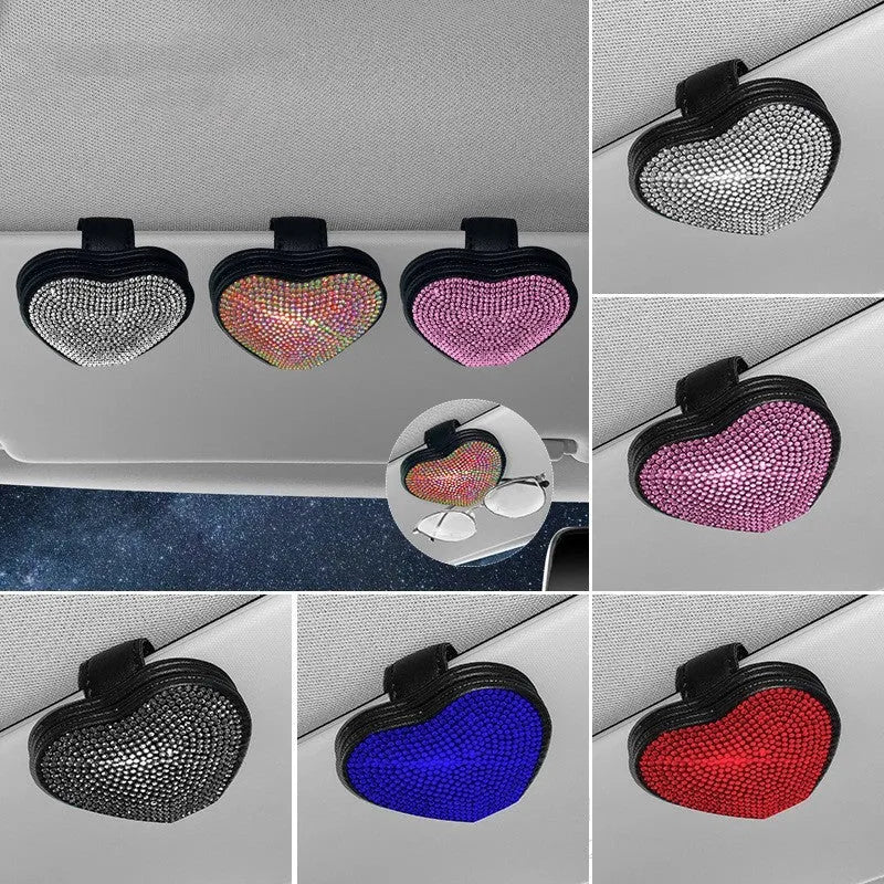 PU leather car sun visor organiser clip with magnetic sunglasses holder and document slot in diamond-pattern colour