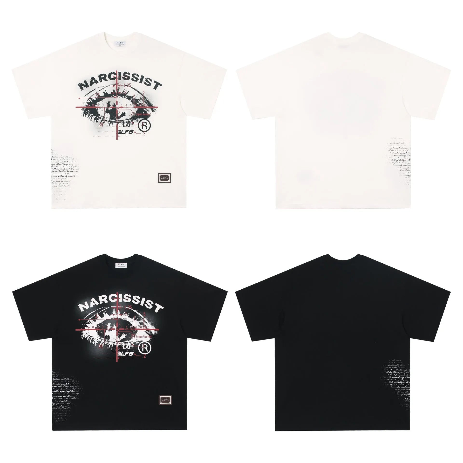American Retro Hip Hop Gothic cotton T-shirt in black and white colours with letter pattern