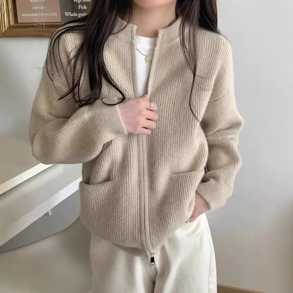 Soft wind sweater coat cardigan in viscose fibre fabric beige grey black khaki colours