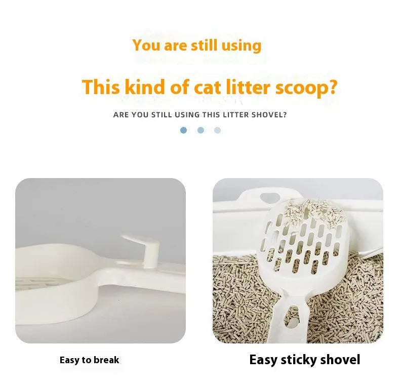 Black metal cat litter scoop with narrow tines for sifting waste from litter.