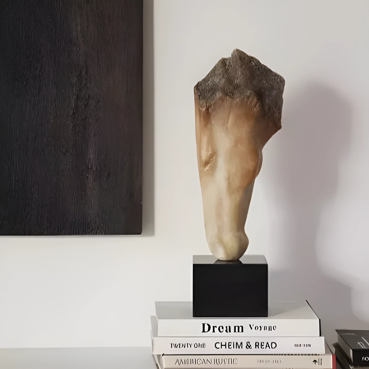French retro abstract horse head desktop sculpture ornament with carved surface, 50cm tall.
