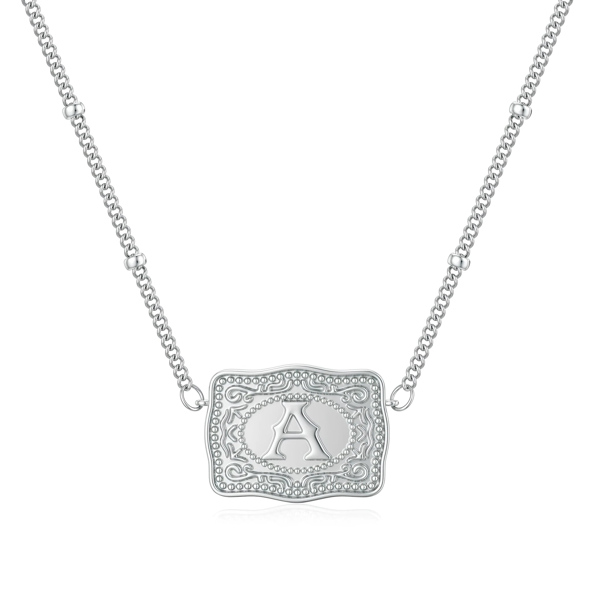 Copper necklace with European and American letters pendant in gold finish on white background