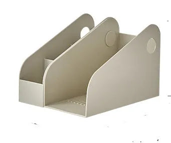 Desktop plastic storage box with two grid compartments for stationery organisation