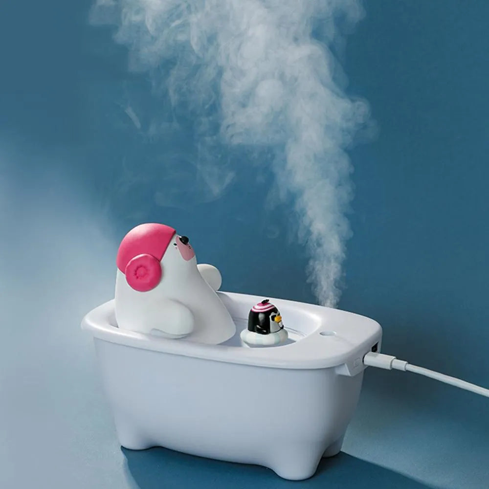 White polar bear shaped USB air humidifier with 550ml water tank on desk
