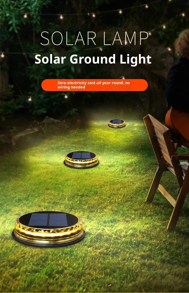 Solar buried light with 17 LED 2835 chips and polycrystalline panel in outdoor lawn setting