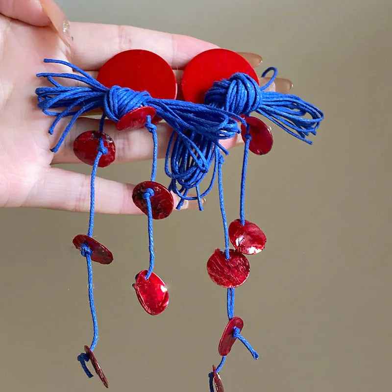 Women's geometric cloth earrings with round design elements in 30 Silver Needle-blue resin flower colour
