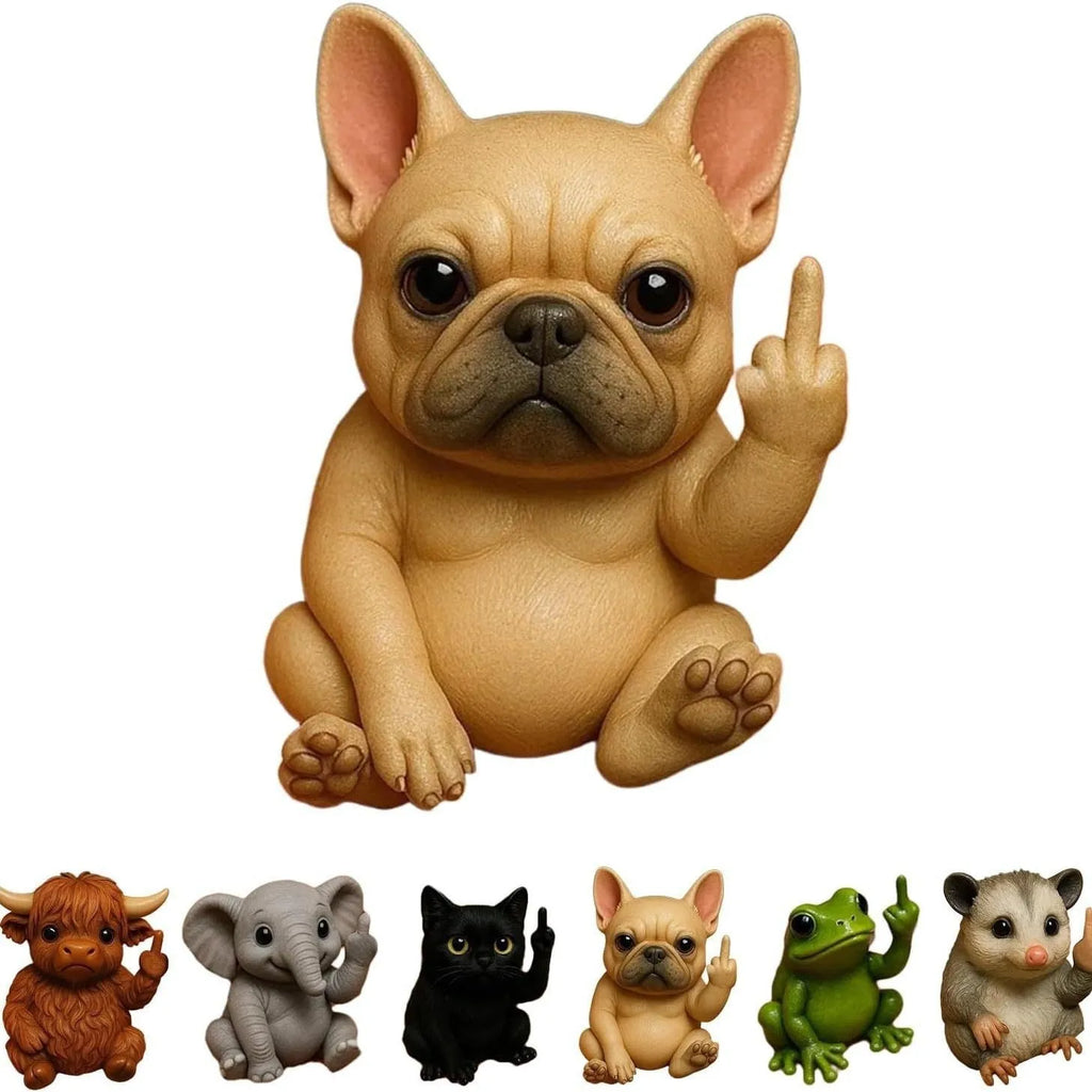 Mini resin animal figurine making vertical middle finger gesture, available in seven animal designs