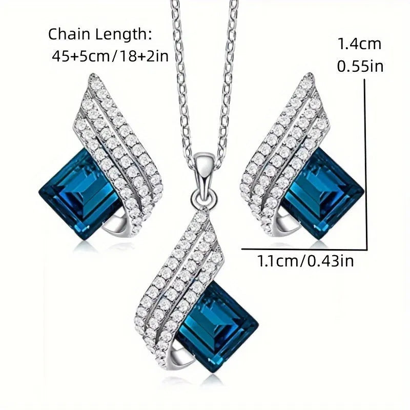 Women's electroplated alloy necklace and earrings set with glass pendant in European American style