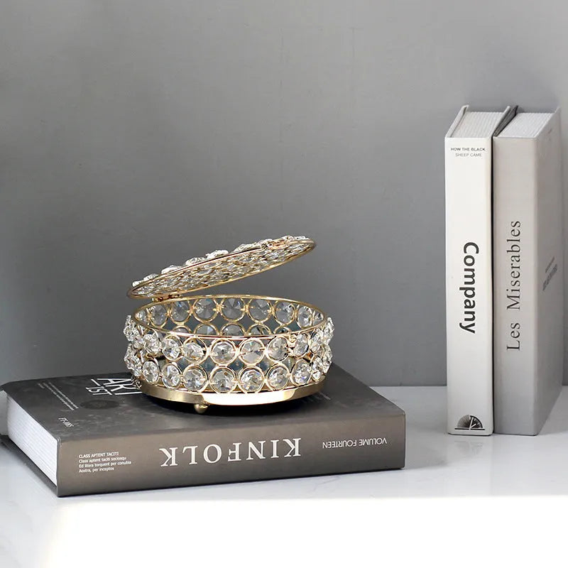 European-style jewellery box with crystal glass panels and French gold iron frame for visible storage