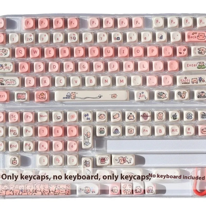 Pink PBT key cap with fragrant pig character design for mechanical keyboards