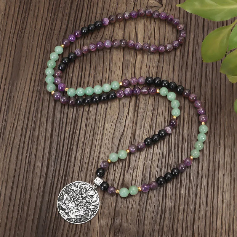 Yoga lotus pendant necklace with adjustable chain and matching bracelet set