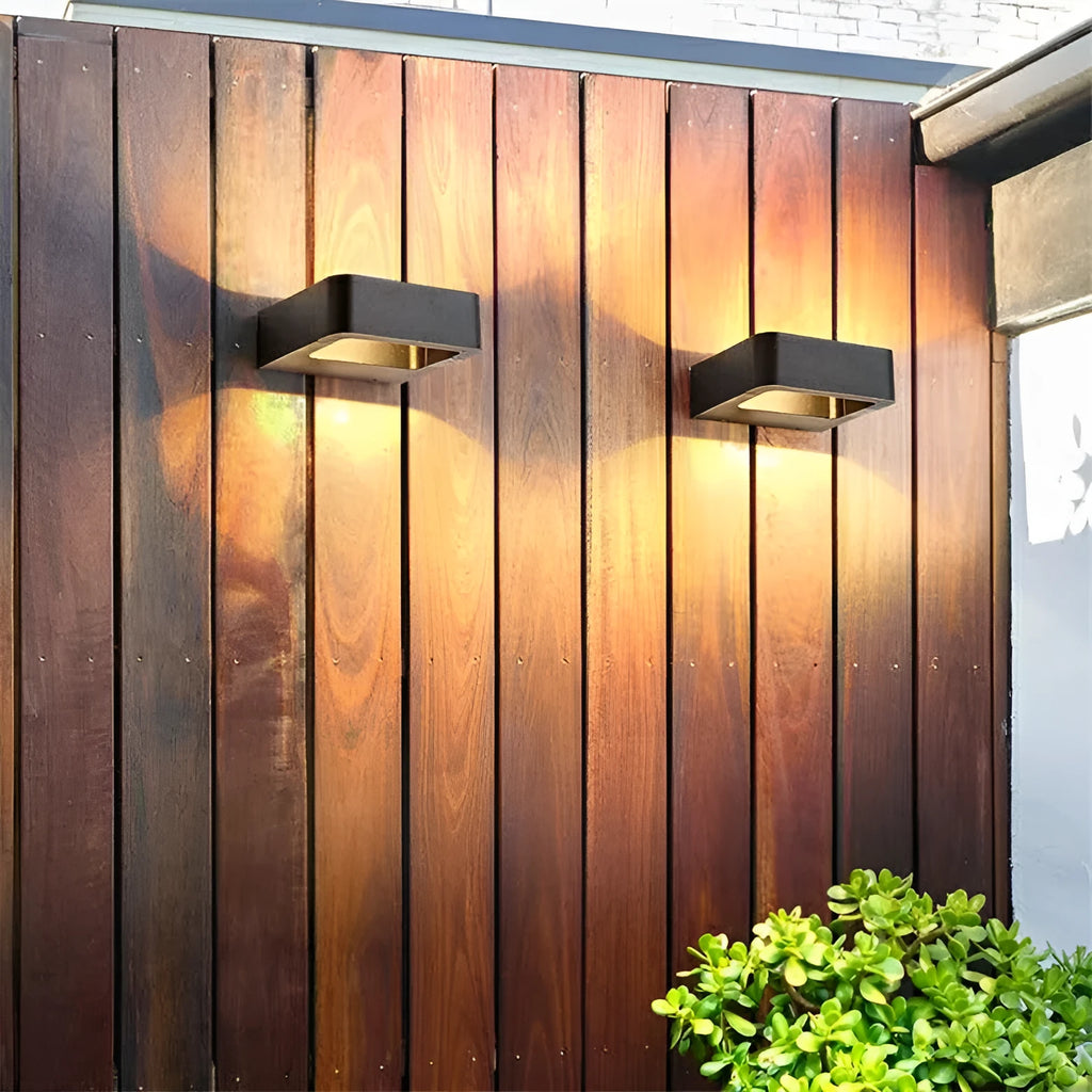 Aluminium outdoor wall lamp with warm white light for use at courtyard gate or exterior corridor, IP65 rated
