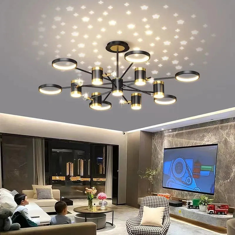 Black 13-head iron pendant lamp chandelier with Nordic star design and remote control