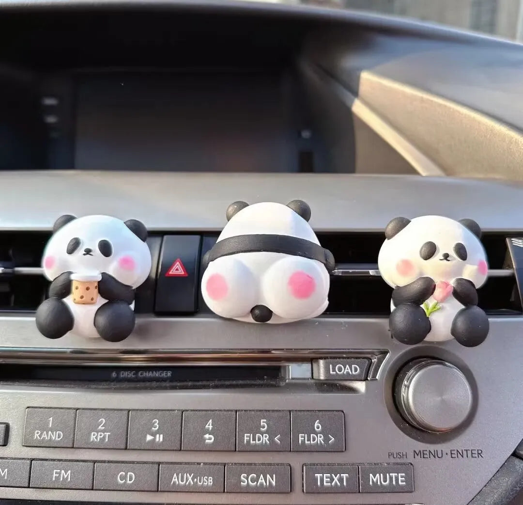 Cute panda car vent perfume decoration with three styles: milk tea, flower, back panda