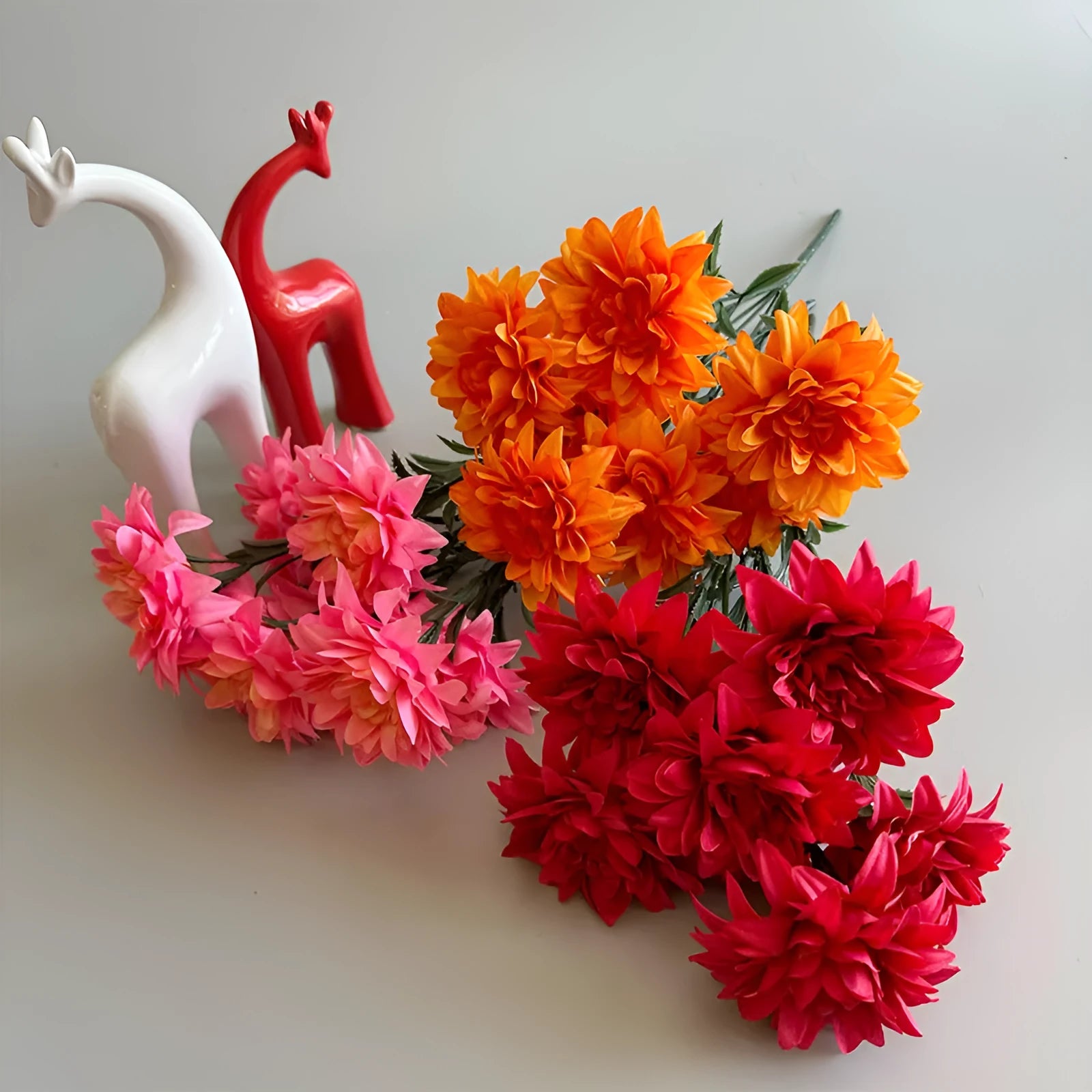 Silk flower bouquet with artificial roses and peonies in mixed colours for desktop fan display