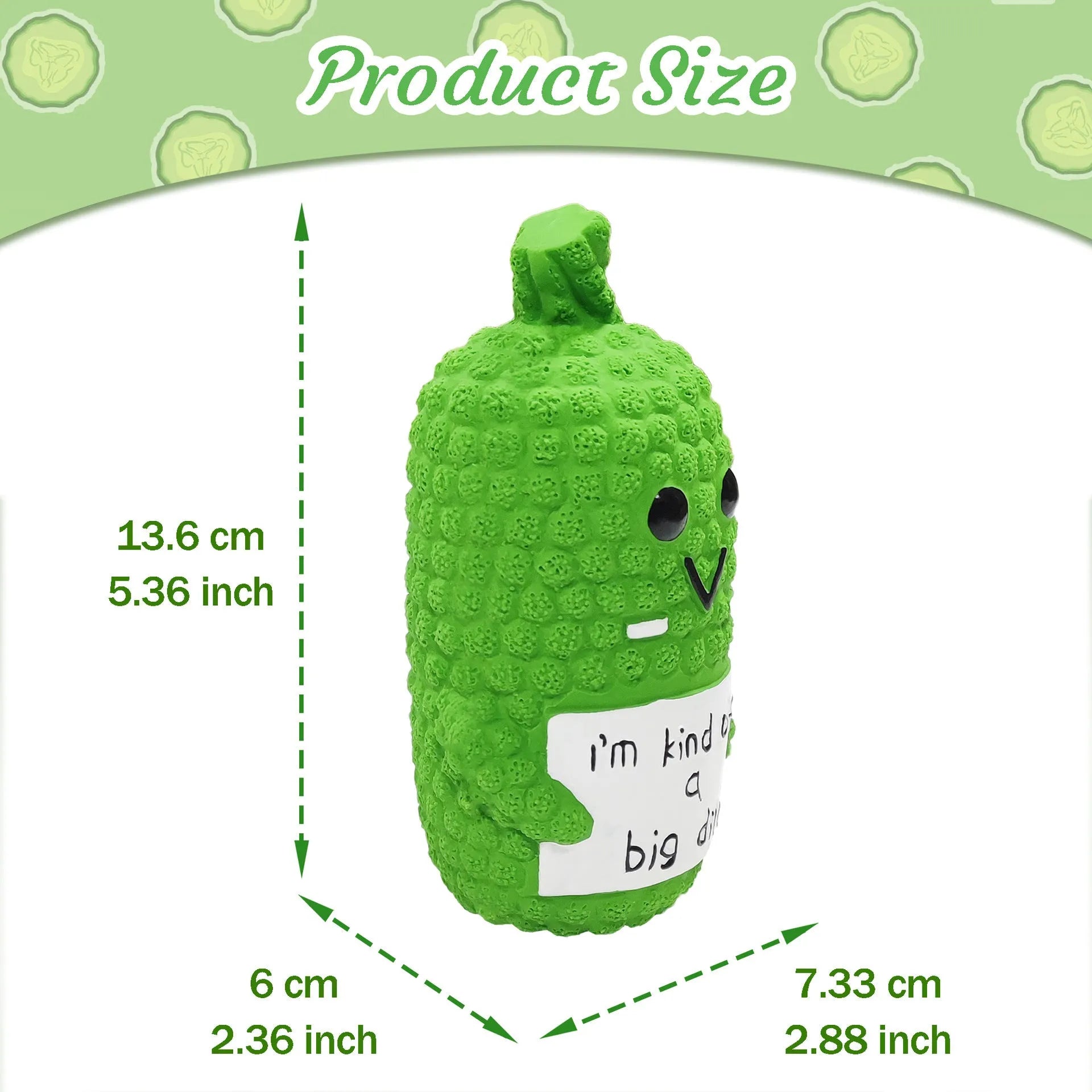 Green pickle-shaped squeaky dog chew toy with textured surface for dental cleaning