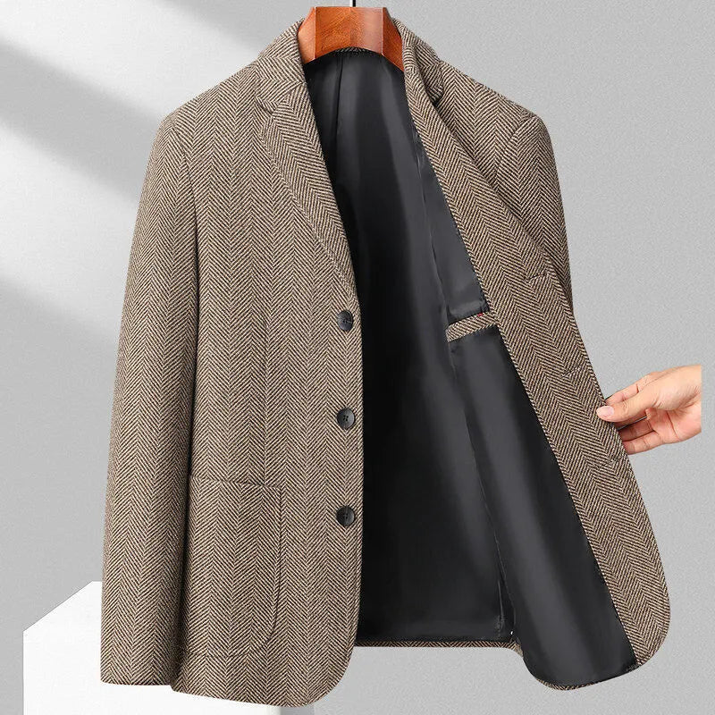 Men's loose fit wool blend coat in black colour suitable for spring and autumn casual wear