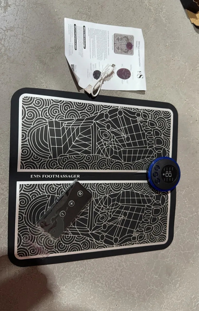 Pulse micro-current intelligent remote control foot massage cushion with leather surface and LCD display panel