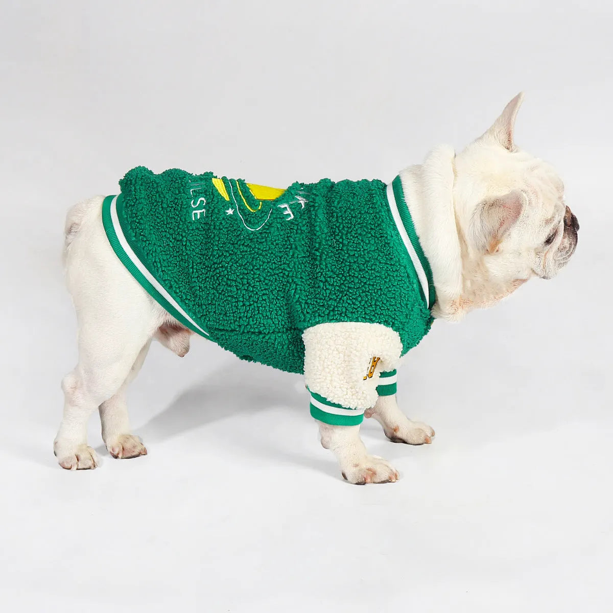 Green fleece-lined thick dog coat for winter, available in sizes L to 4XL