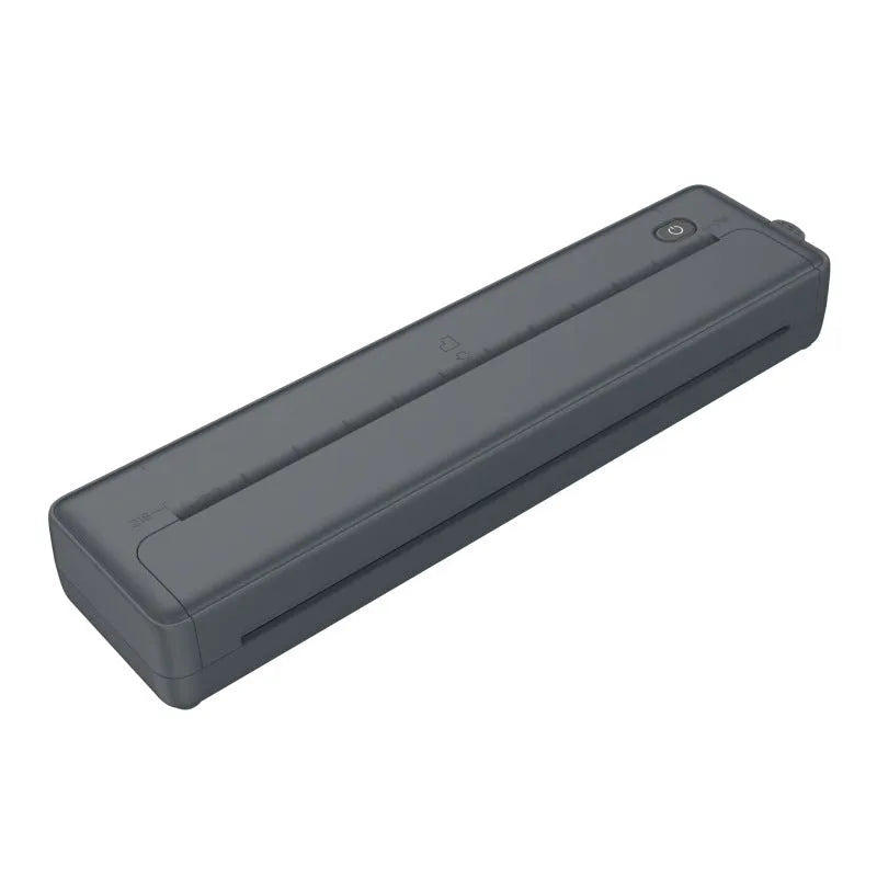 Black A4 portable Bluetooth printer with USB port measuring 28 x 7 x 5 cm