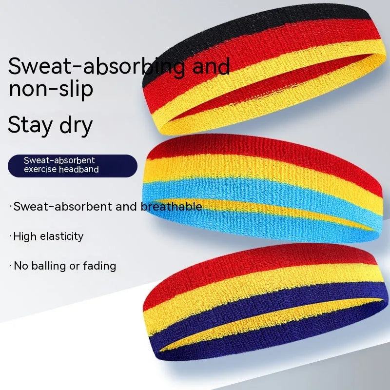 Colourful sports headband showing multiple colour combinations for adult running and basketball