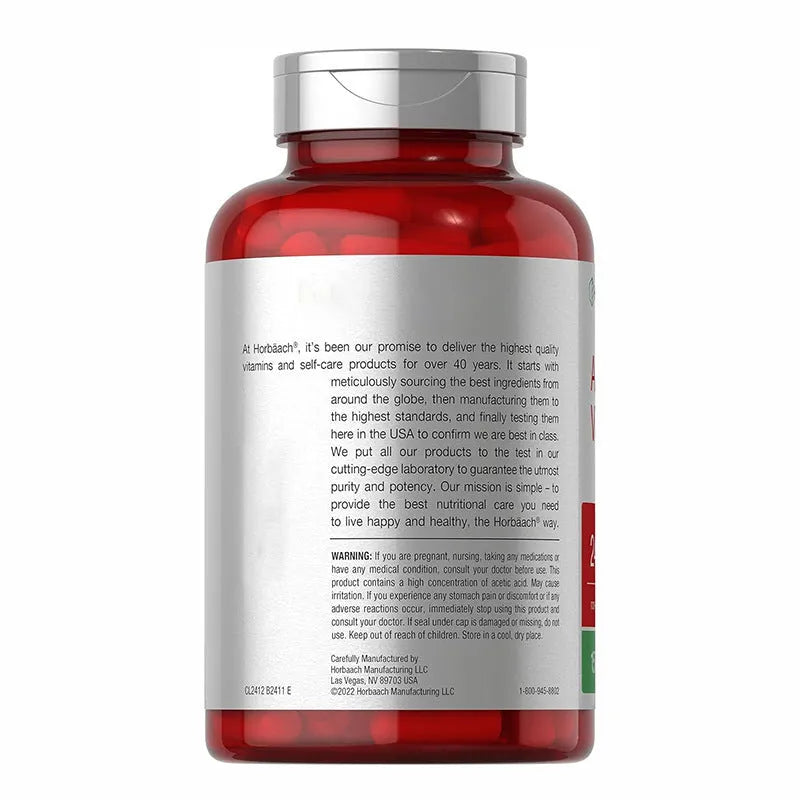Bottle of 150 apple vinegar capsules for daily health supplementation